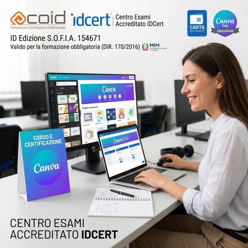 Corso e certificazione IDCert Canva Edu COID Formazione riconosciuto MIM